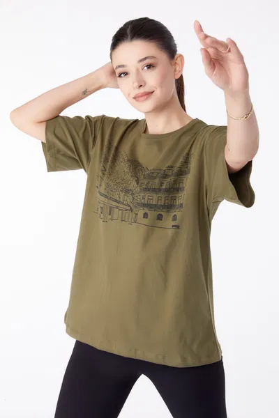 Baskılı Kısa Kollu T-Shirt Haki - 25389 HAKİ