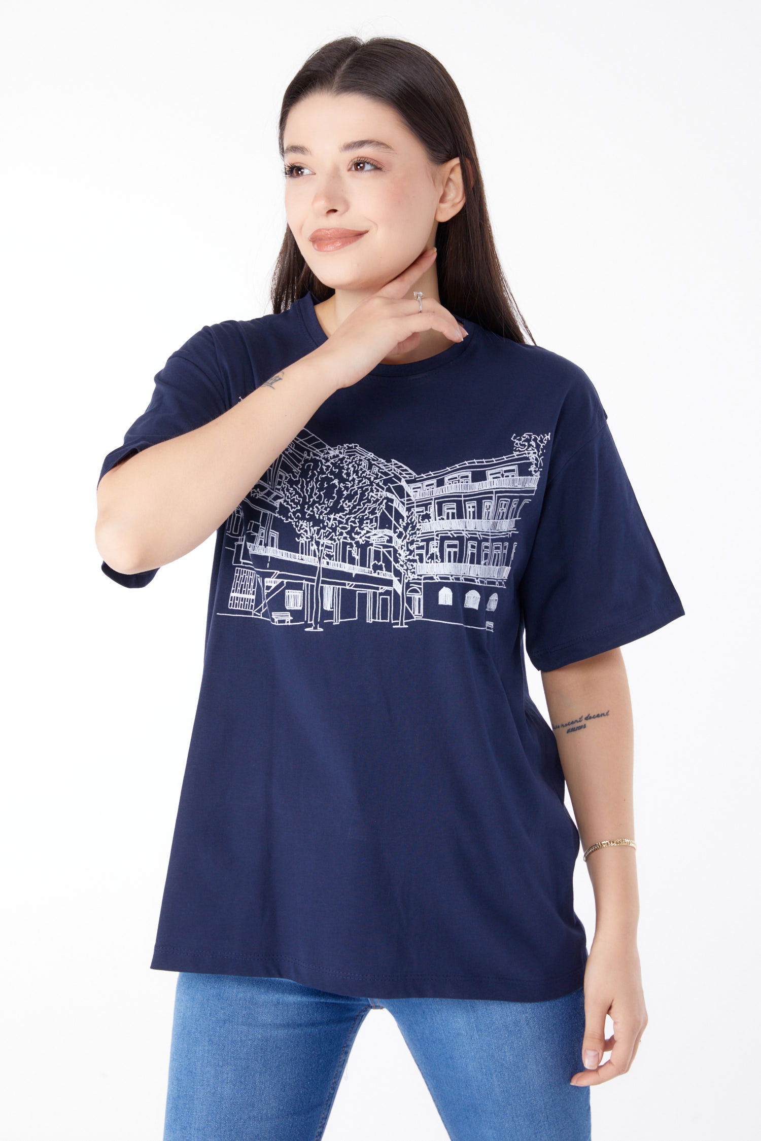 Baskılı Kısa Kollu T-Shirt Lacivert - 25389