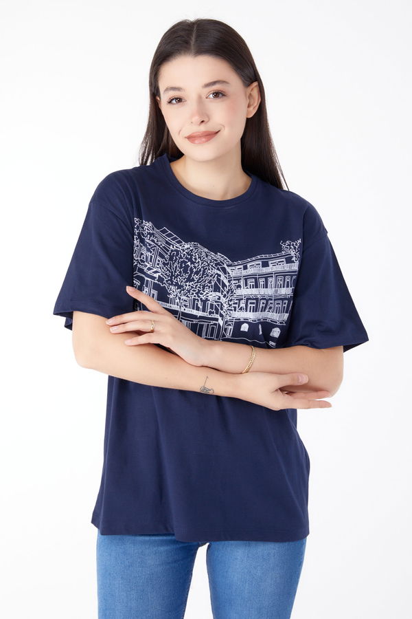 Baskılı Kısa Kollu T-Shirt Lacivert - 25389
