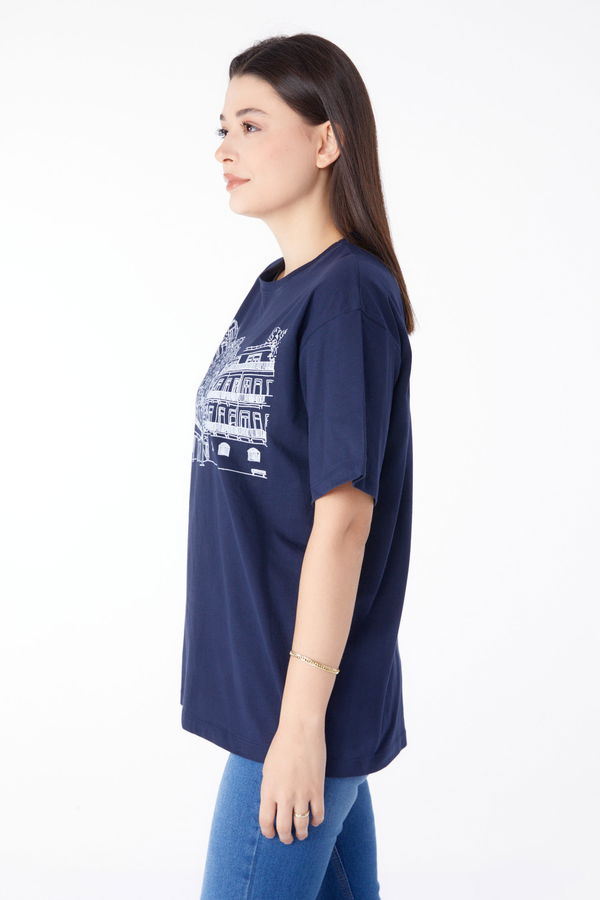 Baskılı Kısa Kollu T-Shirt Lacivert - 25389