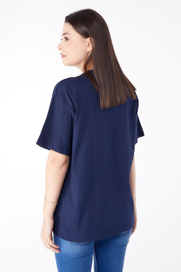 Baskılı Kısa Kollu T-Shirt Lacivert - 25389