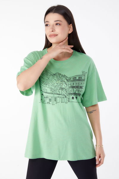 Baskılı Kısa Kollu T-Shirt Yeşil - 25389