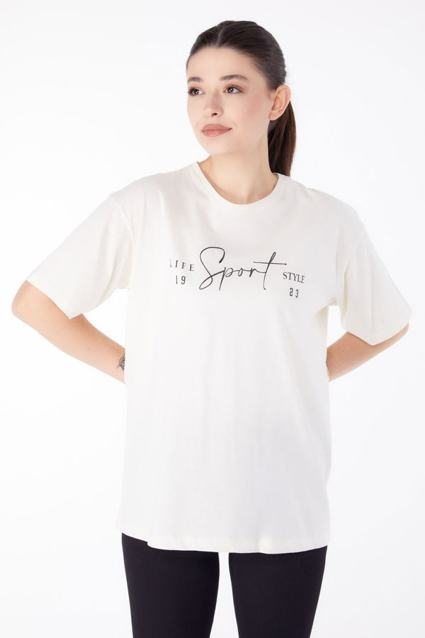 Baskılı Kısa Kollu T-Shirt Ekru - 25390