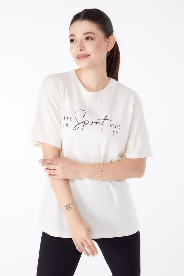 Baskılı Kısa Kollu T-Shirt Ekru - 25390