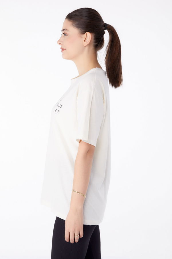 Baskılı Kısa Kollu T-Shirt Ekru - 25390