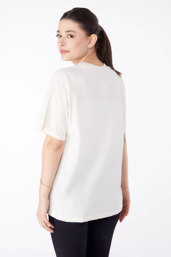 Baskılı Kısa Kollu T-Shirt Ekru - 25390