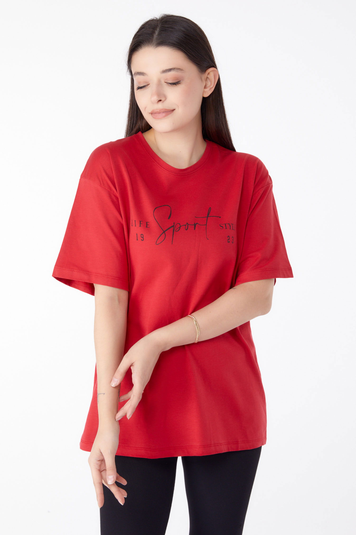 Baskılı Kısa Kollu T-Shirt Kırmızı - 25390