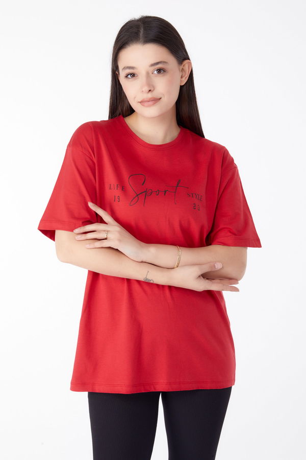 Baskılı Kısa Kollu T-Shirt Kırmızı - 25390