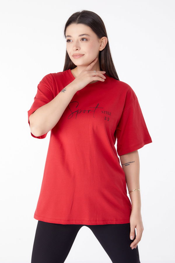 Baskılı Kısa Kollu T-Shirt Kırmızı - 25390