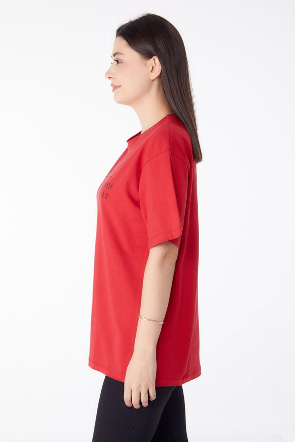 Baskılı Kısa Kollu T-Shirt Kırmızı - 25390