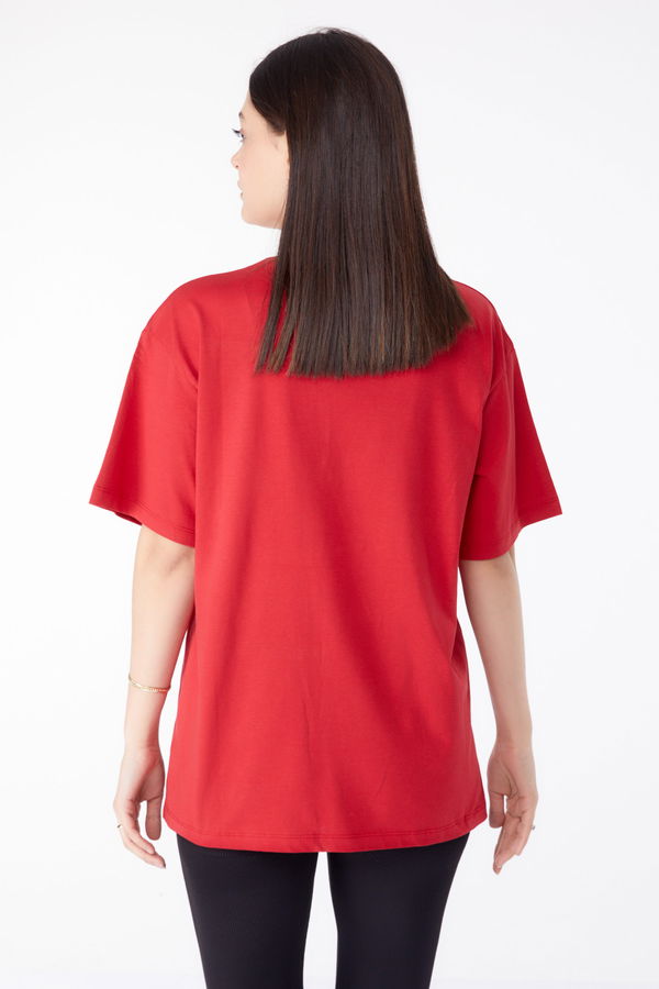Baskılı Kısa Kollu T-Shirt Kırmızı - 25390