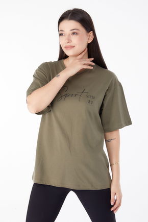 Baskılı Kısa Kollu T-Shirt Haki - 25390