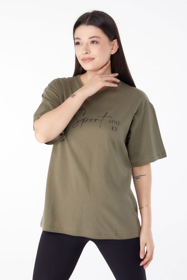 Baskılı Kısa Kollu T-Shirt Haki - 25390