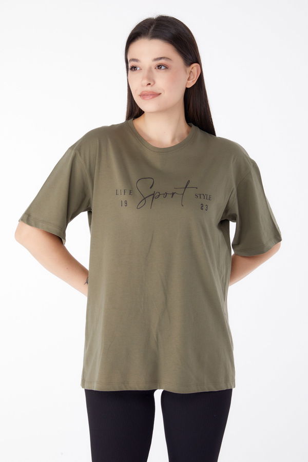 Baskılı Kısa Kollu T-Shirt Haki - 25390