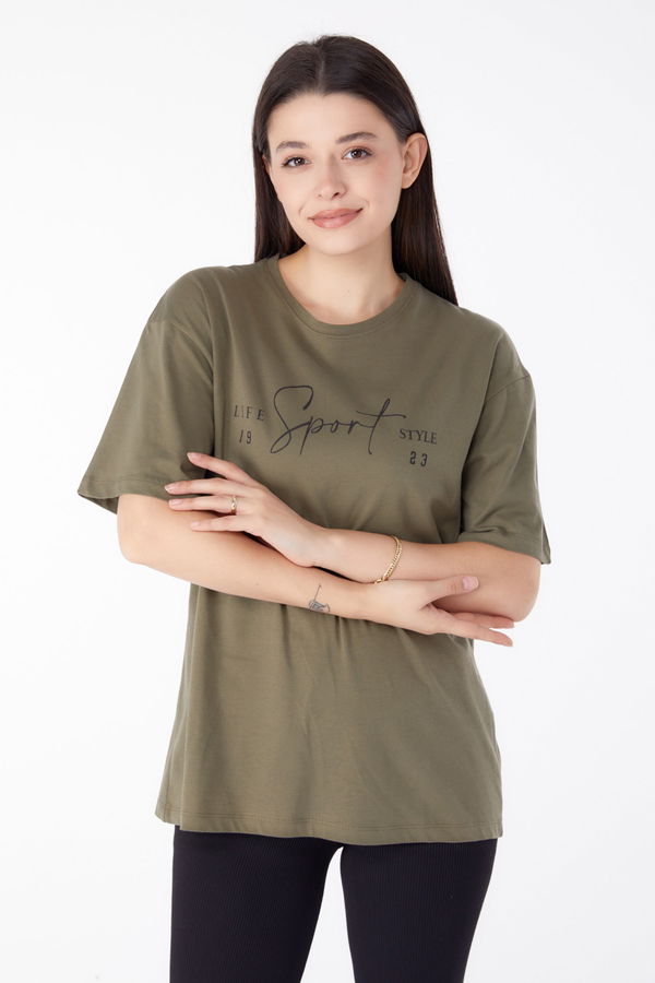 Baskılı Kısa Kollu T-Shirt Haki - 25390