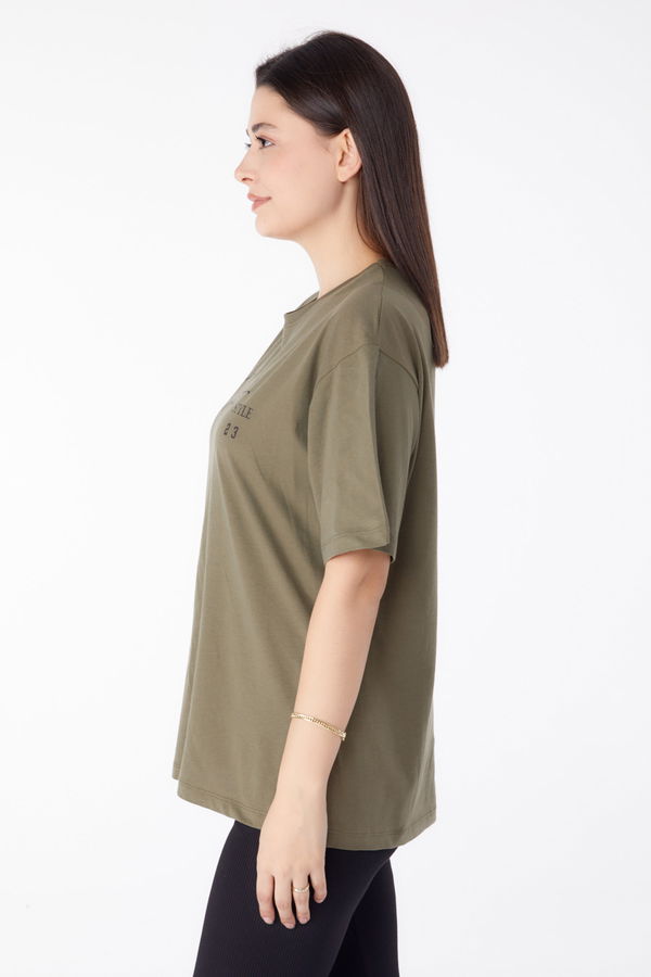 Baskılı Kısa Kollu T-Shirt Haki - 25390