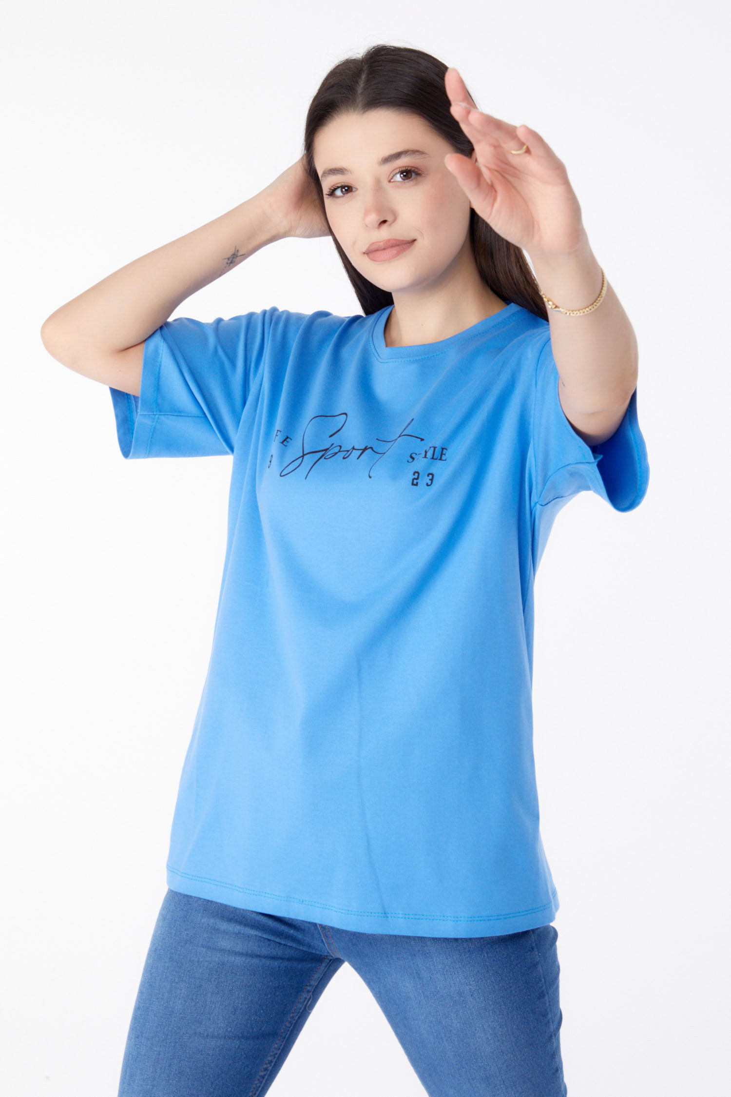 Baskılı Kısa Kollu T-Shirt Mavi - 25390 MAVİ