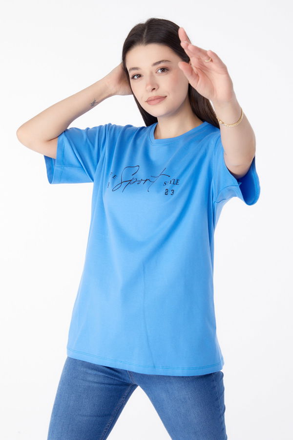 Baskılı Kısa Kollu T-Shirt Mavi - 25390 MAVİ