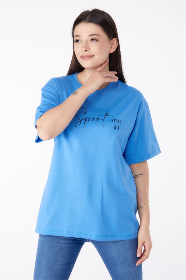 Baskılı Kısa Kollu T-Shirt Mavi - 25390 MAVİ
