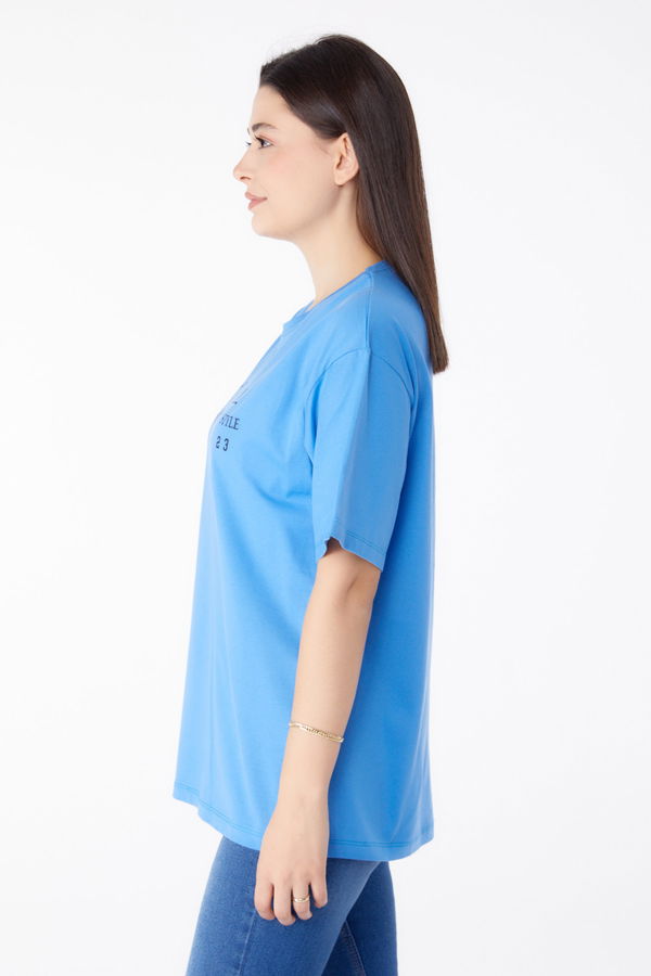Baskılı Kısa Kollu T-Shirt Mavi - 25390 MAVİ