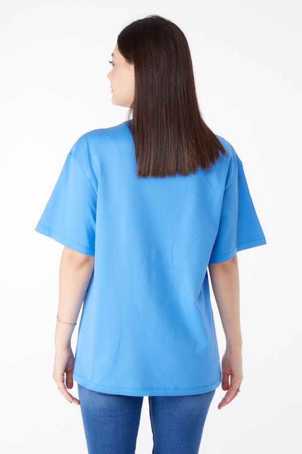 Baskılı Kısa Kollu T-Shirt Mavi - 25390 MAVİ