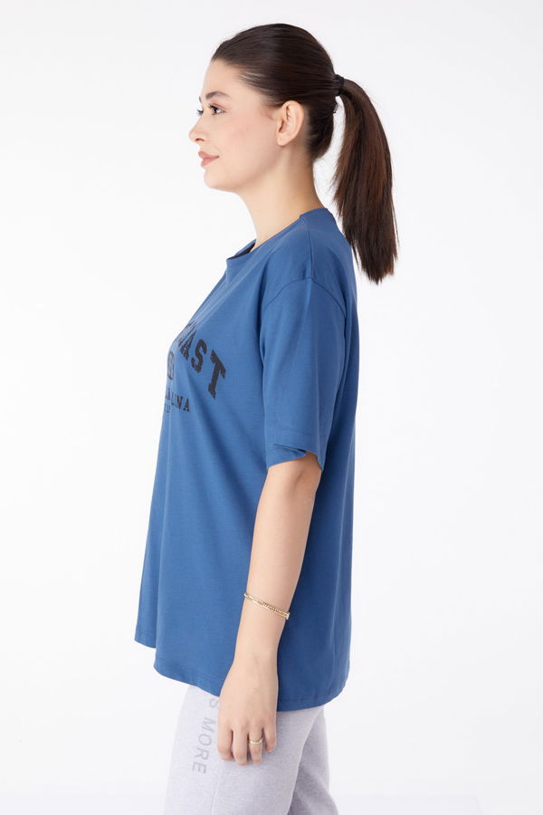 Baskılı Kısa Kollu T-Shirt Mavi - 25391 MAVİ