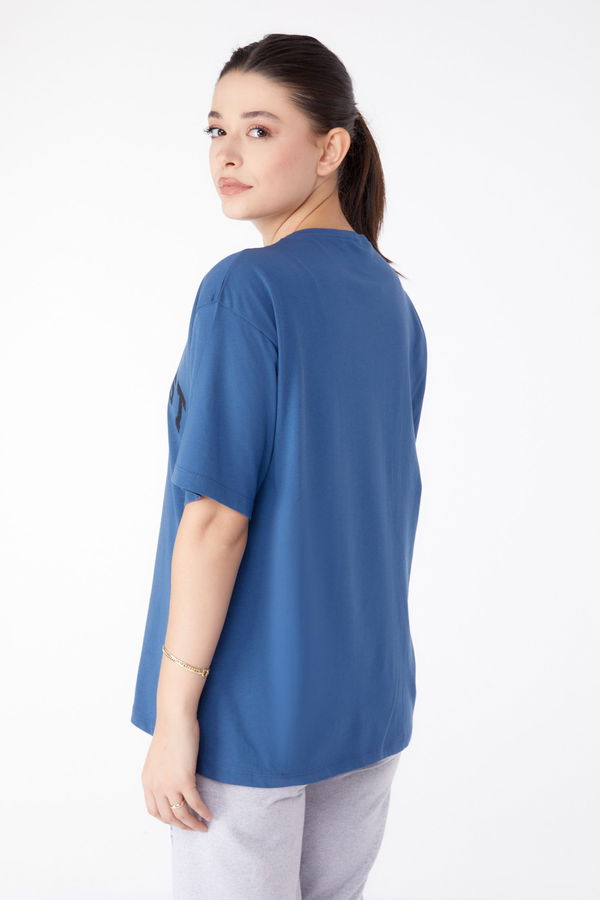 Baskılı Kısa Kollu T-Shirt Mavi - 25391 MAVİ