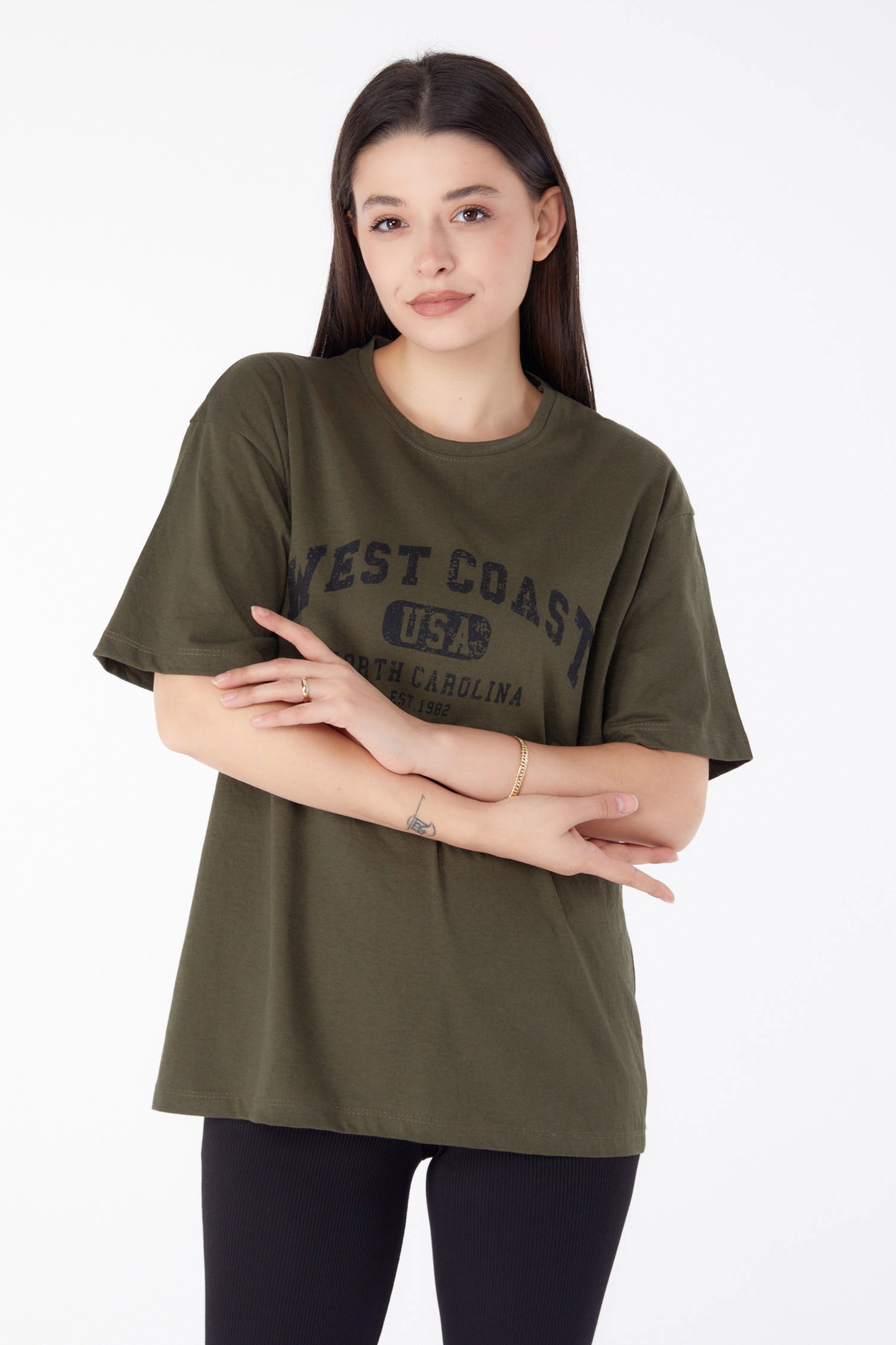 Baskılı Kısa Kollu T-Shirt Haki - 25391