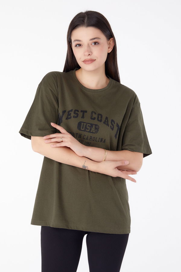 Baskılı Kısa Kollu T-Shirt Haki - 25391