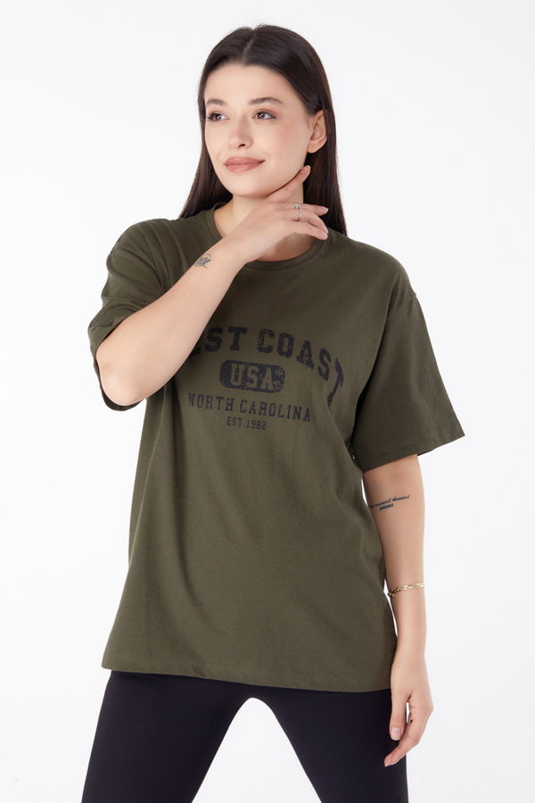 Baskılı Kısa Kollu T-Shirt Haki - 25391