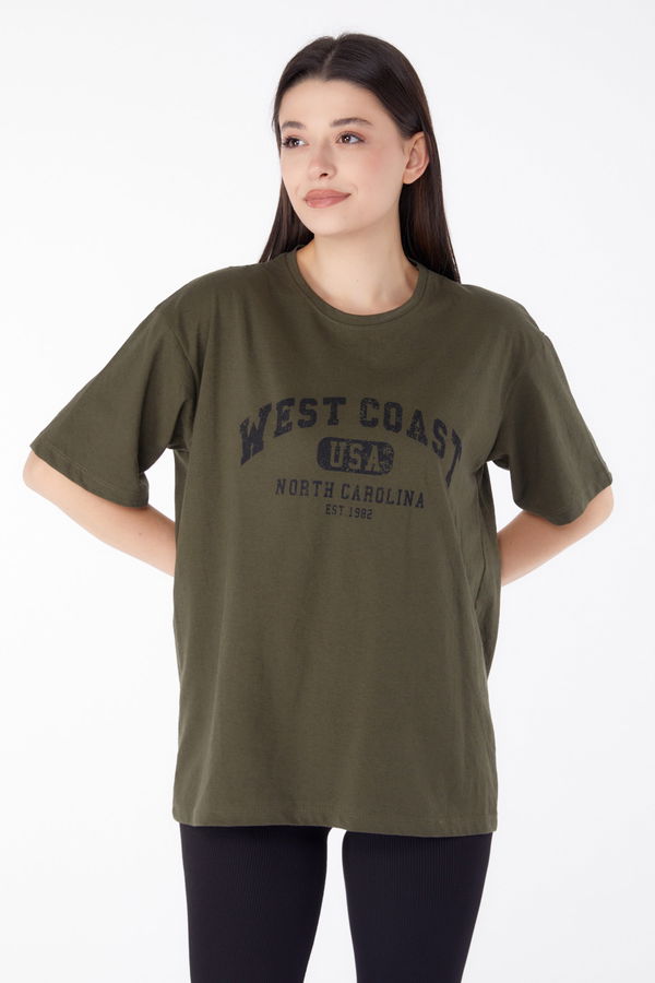 Baskılı Kısa Kollu T-Shirt Haki - 25391