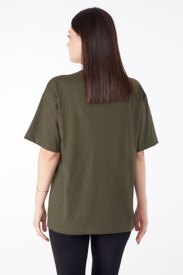 Baskılı Kısa Kollu T-Shirt Haki - 25391