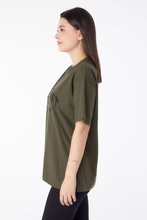 Baskılı Kısa Kollu T-Shirt Haki - 25391