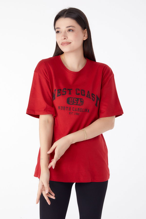 Baskılı Kısa Kollu T-Shirt Kırmızı - 25391