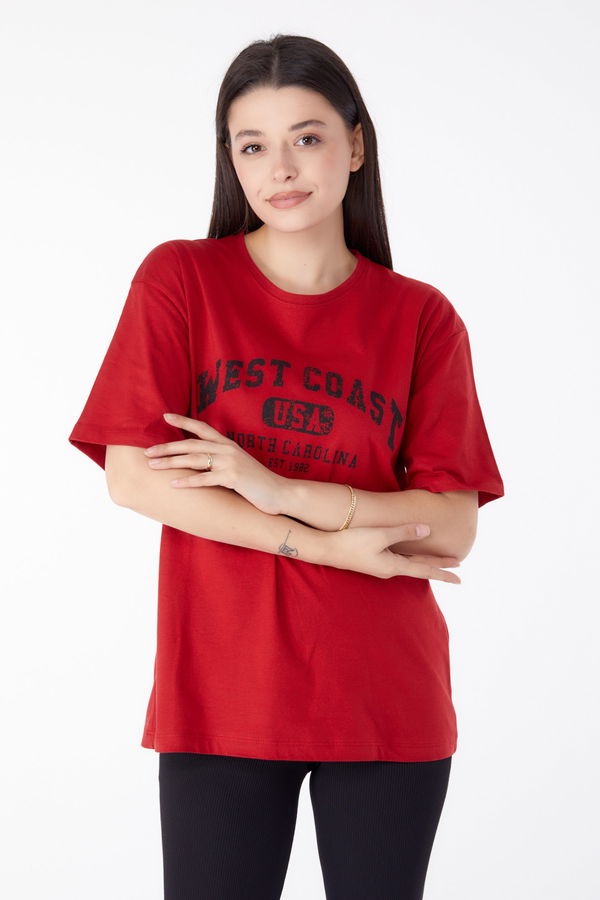 Baskılı Kısa Kollu T-Shirt Kırmızı - 25391