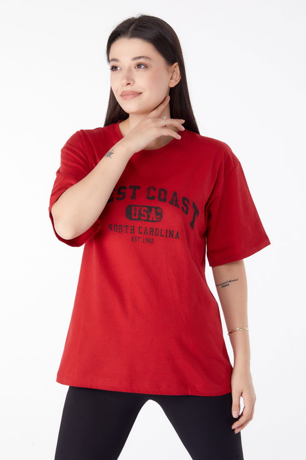 Baskılı Kısa Kollu T-Shirt Kırmızı - 25391