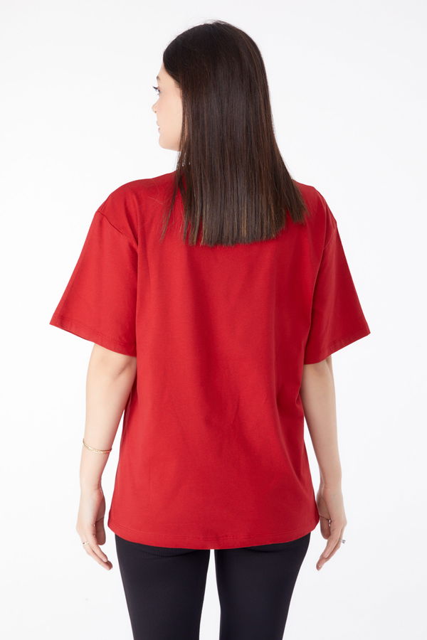 Baskılı Kısa Kollu T-Shirt Kırmızı - 25391