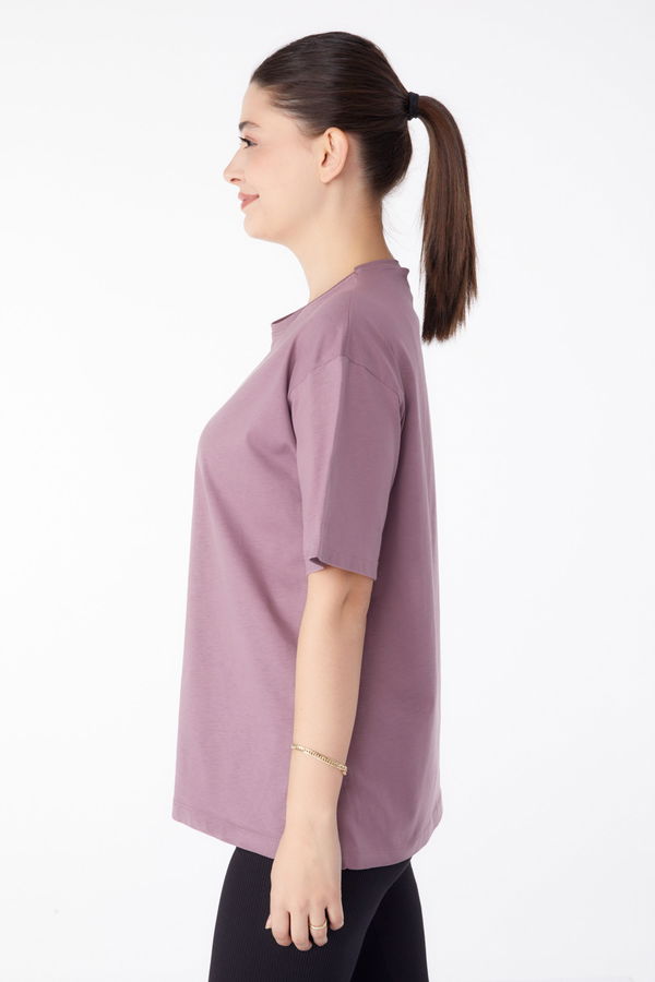 Baskılı Kısa Kollu T-Shirt Mürdüm - 25393 MÜRDÜM