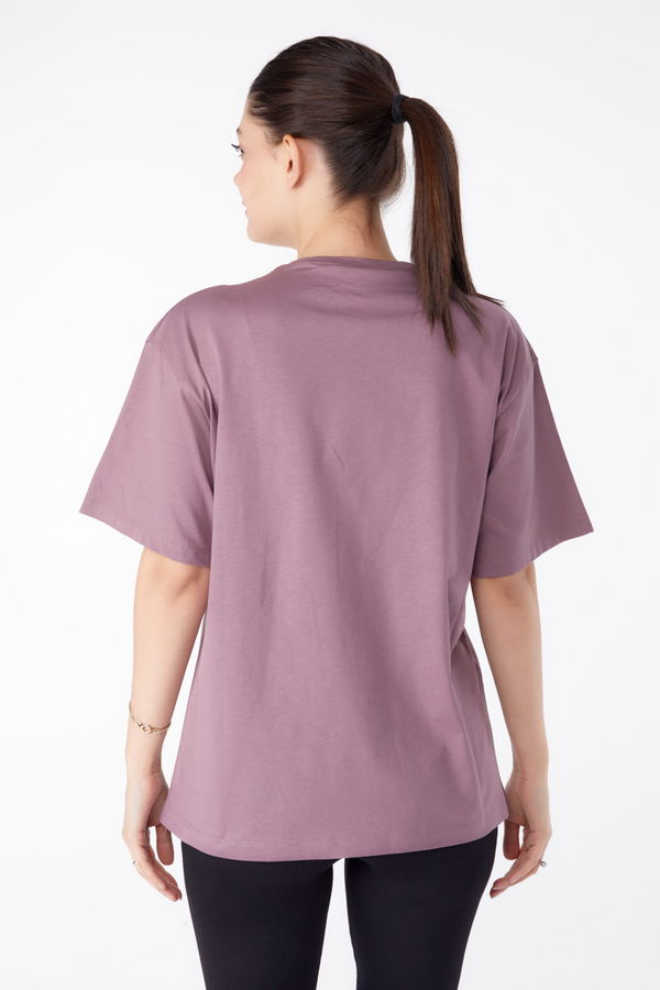Baskılı Kısa Kollu T-Shirt Mürdüm - 25393 MÜRDÜM