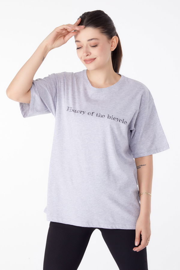 Baskılı Kısa Kollu T-Shirt Gri - 25394