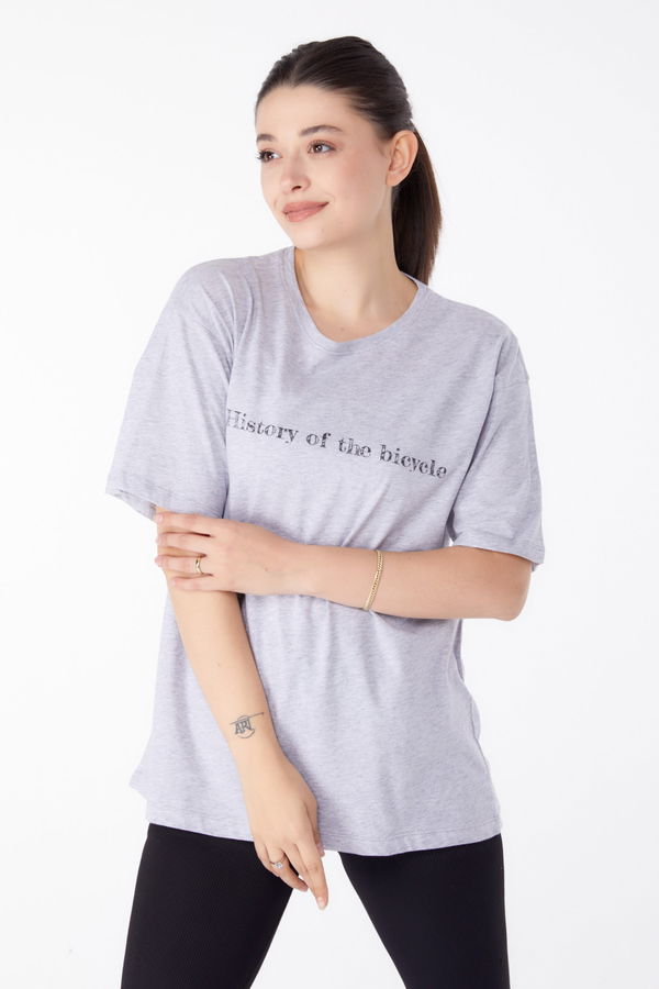 Baskılı Kısa Kollu T-Shirt Gri - 25394