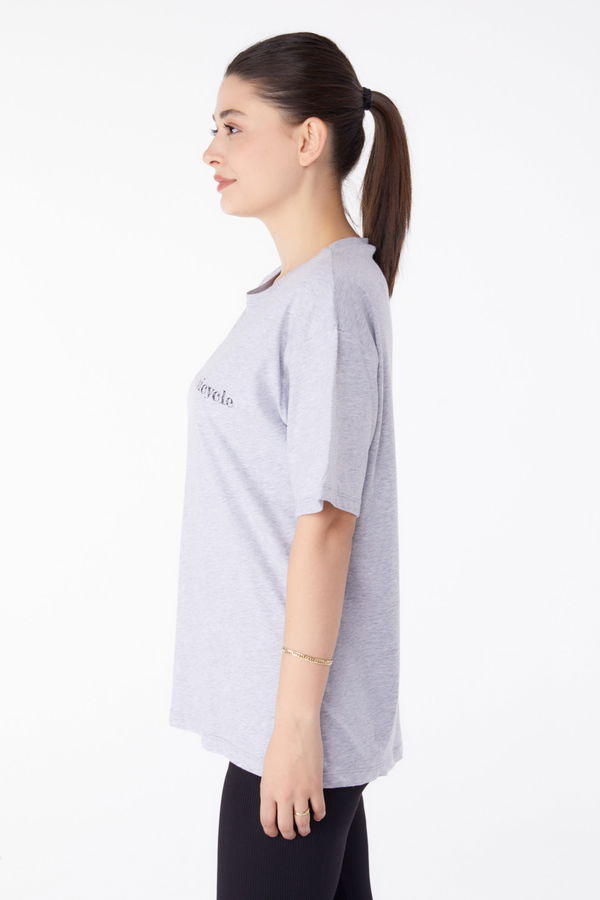Baskılı Kısa Kollu T-Shirt Gri - 25394