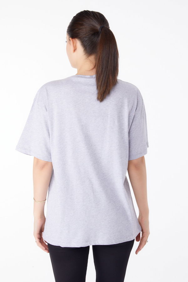 Baskılı Kısa Kollu T-Shirt Gri - 25394
