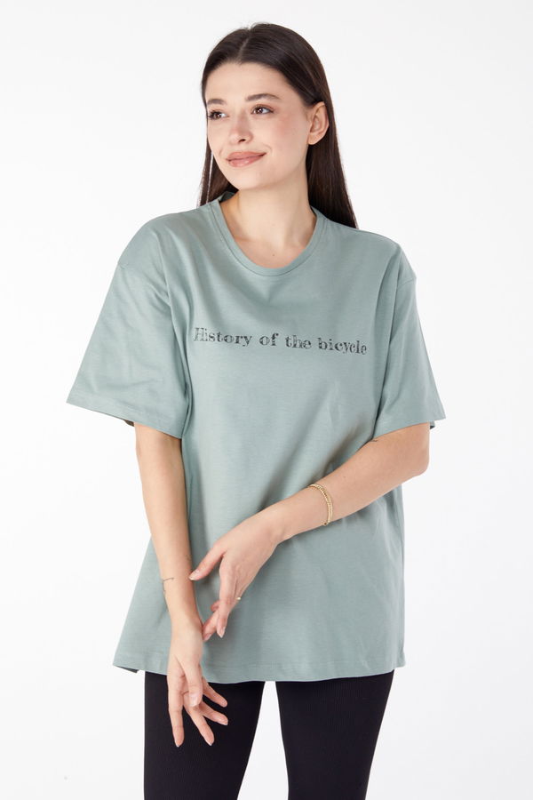 Baskılı Kısa Kollu T-Shirt Yeşil - 25394 YEŞİL