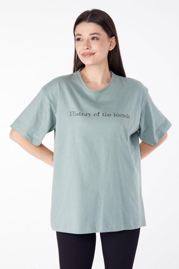 Baskılı Kısa Kollu T-Shirt Yeşil - 25394 YEŞİL