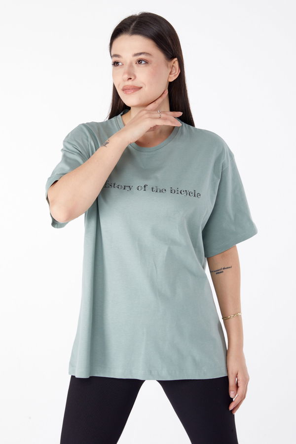 Baskılı Kısa Kollu T-Shirt Yeşil - 25394 YEŞİL