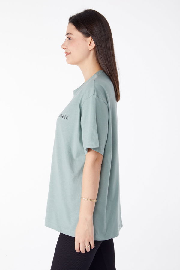 Baskılı Kısa Kollu T-Shirt Yeşil - 25394 YEŞİL