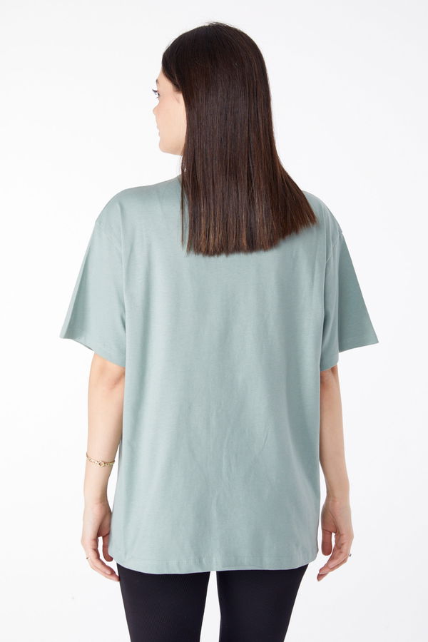 Baskılı Kısa Kollu T-Shirt Yeşil - 25394 YEŞİL