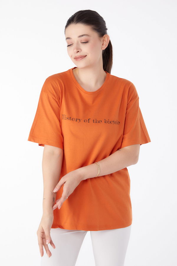 Baskılı Kısa Kollu T-Shirt Turuncu - 25394