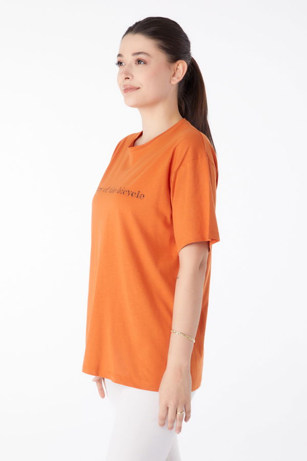 Baskılı Kısa Kollu T-Shirt Turuncu - 25394